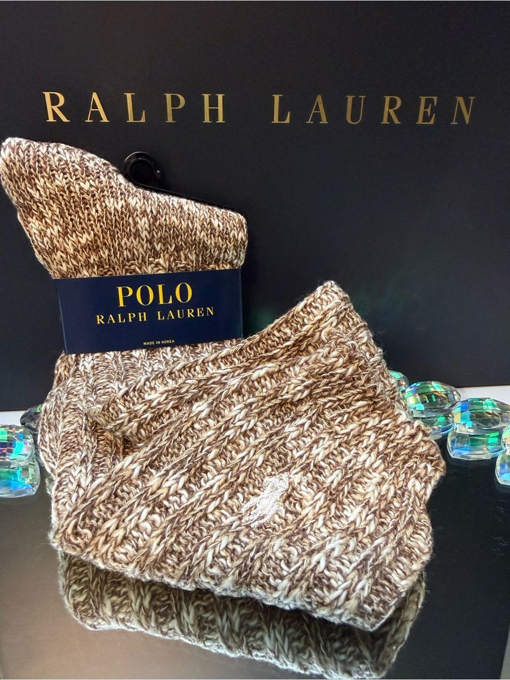 Polo Ralph Lauren Cozy Brown Marled Socks Ribbed Boot Style 9-11